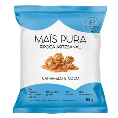 Pipoca Artesanal Mais Pura Sabor Caramelo e Coco 50g