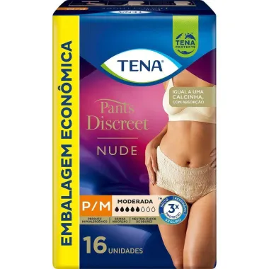 Roupa Íntima Descartável Tena Pants Discreet Nude Tamanho P/M com 16 Unidades