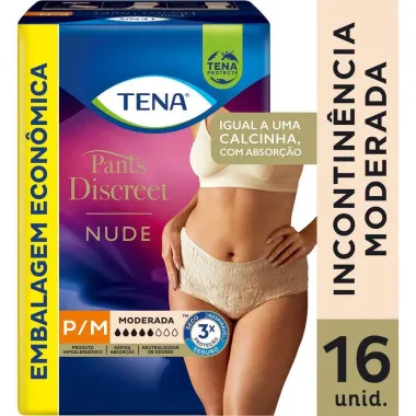 Roupa Íntima Descartável Tena Pants Discreet Nude Tamanho P/M com 16 Unidades
