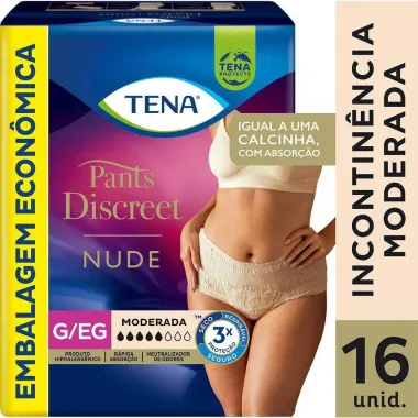 Roupa Íntima Descartável Tena Pants Discreet Nude Tamanho G/EG com 16 Unidades