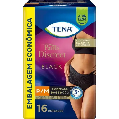Roupa Íntima Descartável Tena Pants Discreet Black Tamanho P/M com 16 Unidades