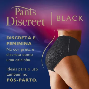 Roupa Íntima Descartável Tena Pants Discreet Black Tamanho P/M com 16 Unidades