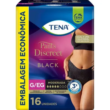 Roupa Íntima Descartável Tena Pants Discreet Black Tamanho G/EG com 16 Unidades