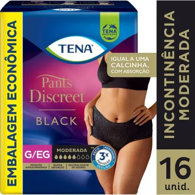 Roupa Íntima Descartável Tena Pants Discreet Black Tamanho G/EG com 16 Unidades