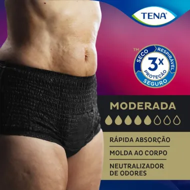 Roupa Íntima Descartável Tena Pants Discreet Black Tamanho G/EG com 16 Unidades