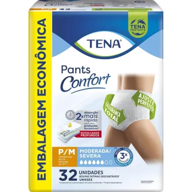 Roupa Íntima Tena Pants Confort P/M 32 unidades Embalagem Econômica