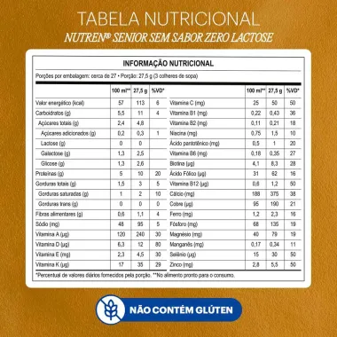 Nutren Senior Complemento Alimentar Sem Sabor Zero Lactose 740g