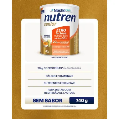 Nutren Senior Complemento Alimentar Sem Sabor Zero Lactose 740g