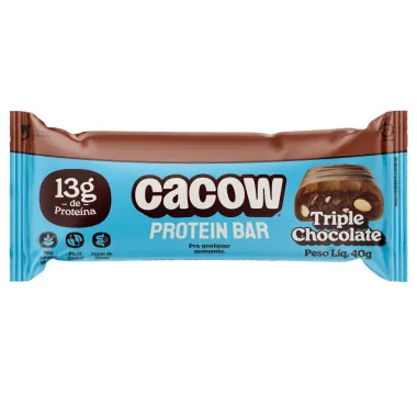Barra de Prote&iacute;na Vegana Protein Bar Cacow Sabor Triple Chocolate com 13g de Prote&iacute;na 40g