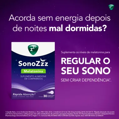 SonoZzz Melatonina Suplemento Alimentar com 30 Comprimidos Sublinguais