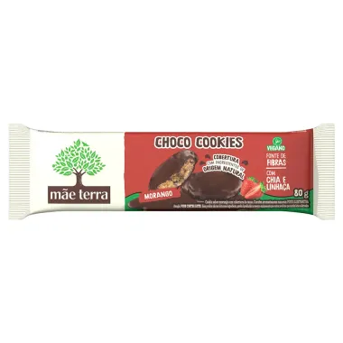 Cookies Choco Vegano Mae Terra Sabor Morango com Cobertura Cacau 80g