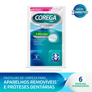 Corega Tabs Limpador de Dentadura 3 Minutos com 6 Pastilhas Efervescentes