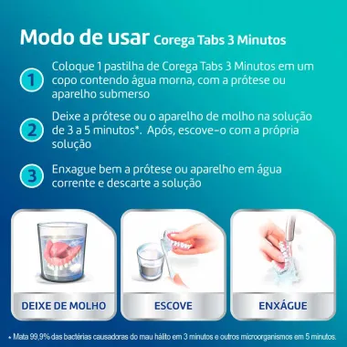 Corega Tabs Limpador de Dentadura 3 Minutos com 6 Pastilhas Efervescentes