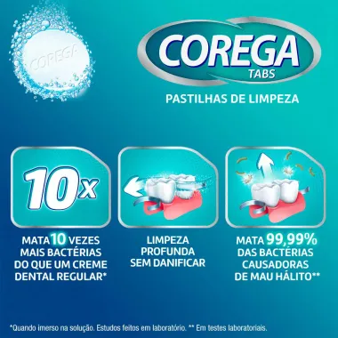 Corega Tabs Limpador de Dentadura 3 Minutos com 6 Pastilhas Efervescentes
