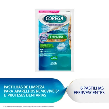 Corega Tabs Limpador de Dentadura 3 Minutos com 6 Pastilhas Efervescentes