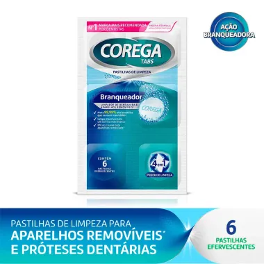 Corega Tabs Limpador de Dentadura Branqueador com 6 Pastilhas Efervescentes
