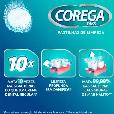 Corega Tabs Limpador de Dentadura Branqueador com 6 Pastilhas Efervescentes