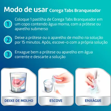 Corega Tabs Limpador de Dentadura Branqueador com 6 Pastilhas Efervescentes
