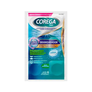 Corega Tabs Limpador de Dentadura Branqueador com 6 Pastilhas Efervescentes