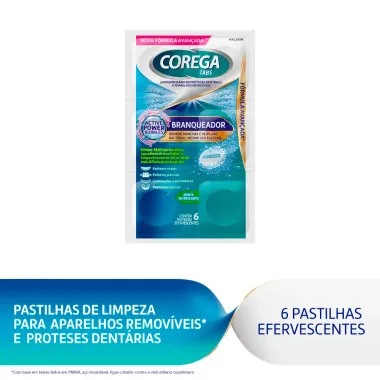 Corega Tabs Limpador de Dentadura Branqueador com 6 Pastilhas Efervescentes
