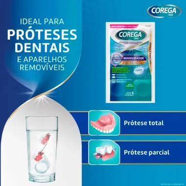 Corega Tabs Limpador de Dentadura Branqueador com 6 Pastilhas Efervescentes
