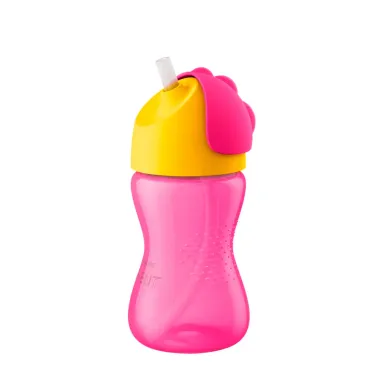 Copo com Canudo Avent Dinossauro Rosa 300ml