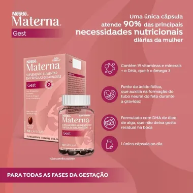 Materna Gest 2 Suplemento Alimentar com 60 C&aacute;psulas Gelatinosas