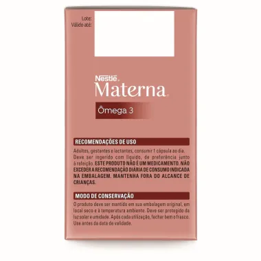 Materna Nestl&eacute; &Ocirc;mega 3 DHA de &Oacute;leo de Alga Suplemento Adulto 30 C&aacute;psulas