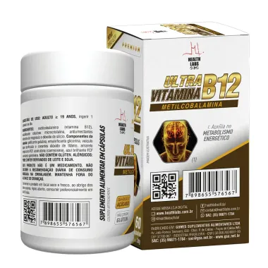 Ultra Vitamina B12 Health Labs com 60 C&aacute;psulas