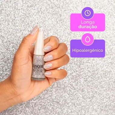 Esmalte Risqu&eacute; Livre para Brilhar Glitter Prata Cor Capricha no Glow 8ml