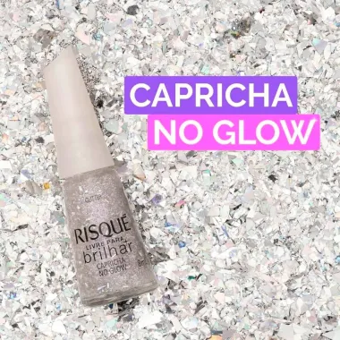 Esmalte Risqu&eacute; Livre para Brilhar Glitter Prata Cor Capricha no Glow 8ml