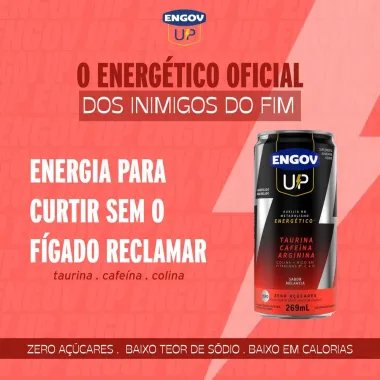 Energético Engov UP Taurina Cafeína e Arginina Sabor Melancia Zero Açúcares 269ml