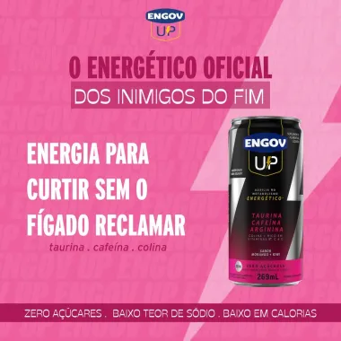 Energético Engov UP Taurina Cafeína e Arginina Sabor Morango e Kiwi Zero Açúcares 269ml