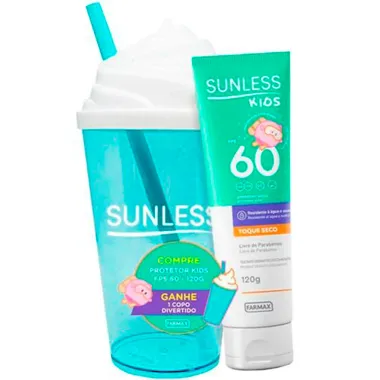 Protetor Solar Sunless Kids FPS 60 Toque Seco 120g + Copo