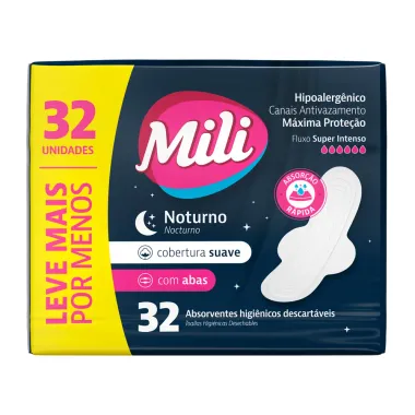 Absorvente Mili Noturno Suave com Abas 32 Unidades