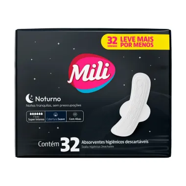 Absorvente Mili Noturno Suave com Abas 32 Unidades