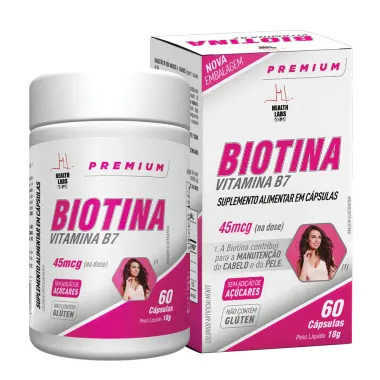 Biotina Health Labs Vitamina B7 com 60 C&aacute;psulas