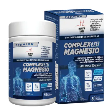 Complex Magn&eacute;sio 3 em 1 Health Labs 60 C&aacute;psulas