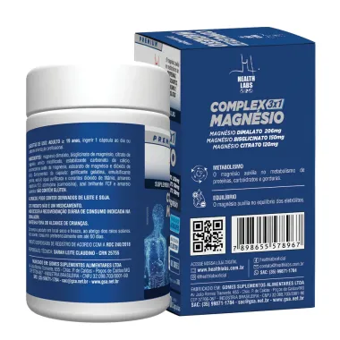 Complex Magn&eacute;sio 3 em 1 Health Labs 60 C&aacute;psulas