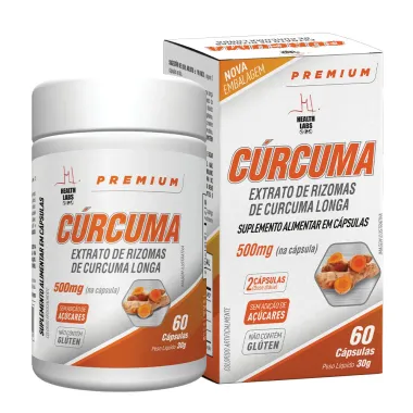 C&uacute;rcuma 500mg Health Labs com 60 C&aacute;psulas