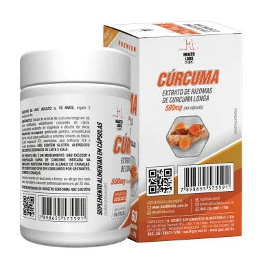 C&uacute;rcuma 500mg Health Labs com 60 C&aacute;psulas