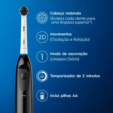 Escova Dental Elétrica Charcoal Oral-B Power à Pilha 1 Unidade