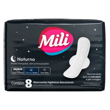 Absorvente Mili Noturno Suave com Abas 8 Unidades