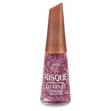 Esmalte Risque Livre para Brilhar Glitter Rosa Cravejada com 8ml