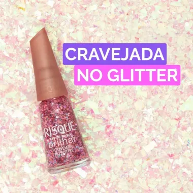 Esmalte Risque Livre para Brilhar Glitter Rosa Cravejada com 8ml