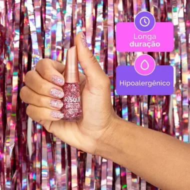 Esmalte Risque Livre para Brilhar Glitter Rosa Cravejada com 8ml