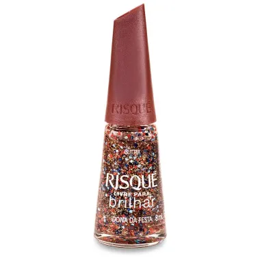 Esmalte Risque Livre para Brilhar Glitter Laranja e Azul Dona da Festa com 8ml
