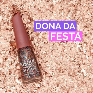 Esmalte Risque Livre para Brilhar Glitter Laranja e Azul Dona da Festa com 8ml