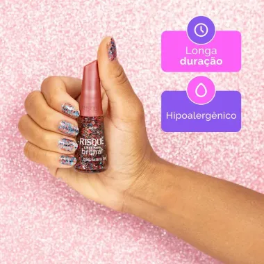 Esmalte Risque Livre para Brilhar Glitter Laranja e Azul Dona da Festa com 8ml