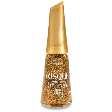 Esmalte Risqu&eacute; Livre para Brilhar Glitter Dourado Cor Chega e Arrasa com 8ml
